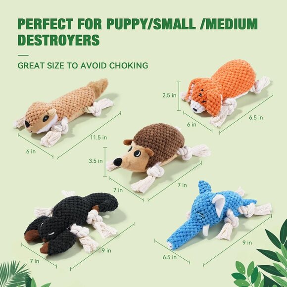5 Pack Stuffed Animal with Tug of War Ropes Value Bundle Puppy Chew Toys - Picture 8 of 9